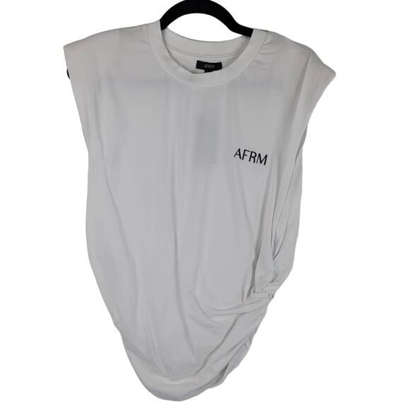 AFRM Billie Side Ruched Shoulder Pad Cropped Tank In White L/G NWT - Picture 3 of 8